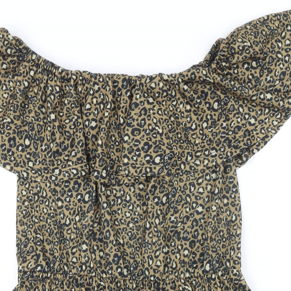 ASOS Womens Brown Animal Print Polyester A-Line Size 8 Off the Shoulder