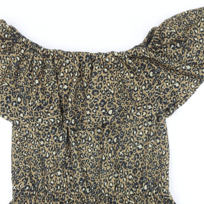 ASOS Womens Brown Animal Print Polyester A-Line Size 8 Off the Shoulder
