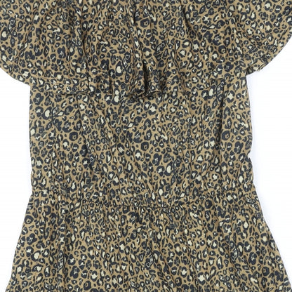 ASOS Womens Brown Animal Print Polyester A-Line Size 8 Off the Shoulder