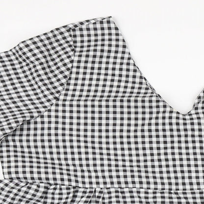 Boohoo Womens Black Gingham Polyester A-Line Size 12 V-Neck