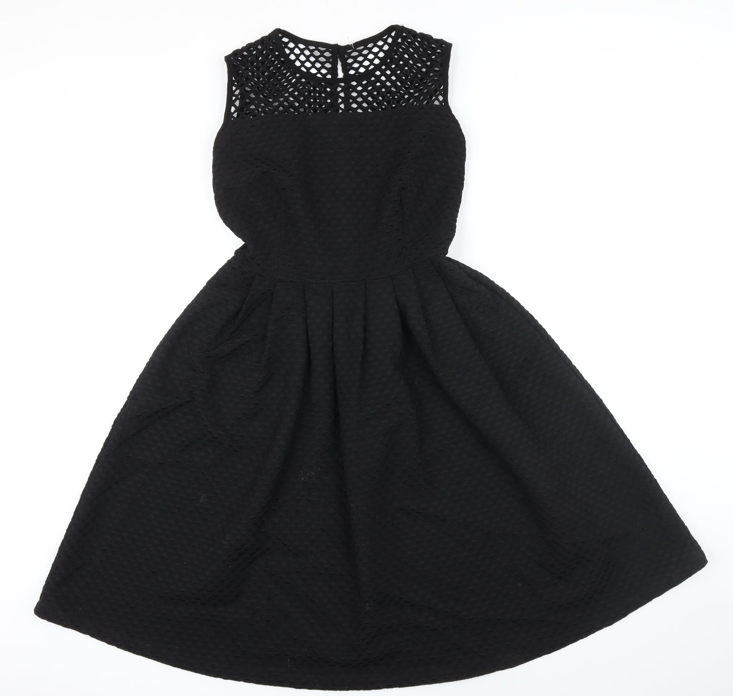 M&S Womens Black Polyester A-Line Size 8 Boat Neck Button