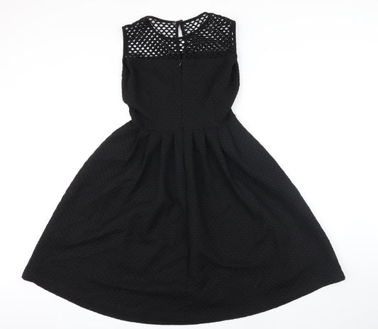 M&S Womens Black Polyester A-Line Size 8 Boat Neck Button