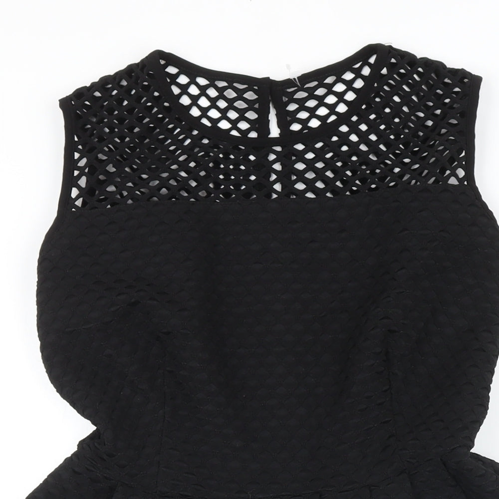 M&S Womens Black Polyester A-Line Size 8 Boat Neck Button