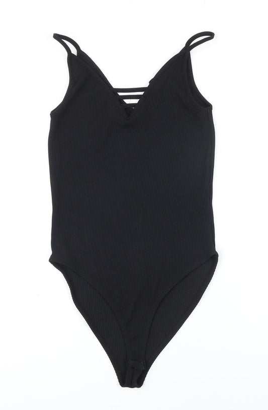 New Look Womens Black Polyester Bodysuit One-Piece Size 14 Snap