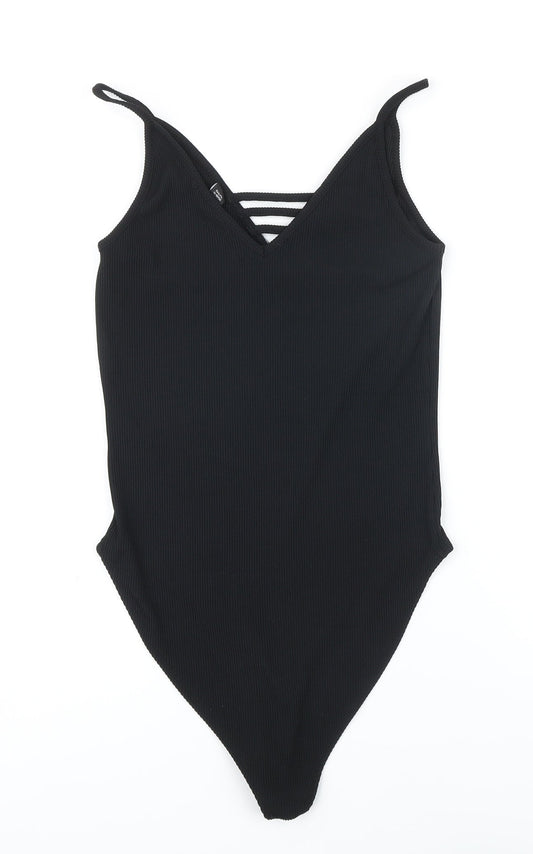 New Look Womens Black Polyester Bodysuit One-Piece Size 14 Snap