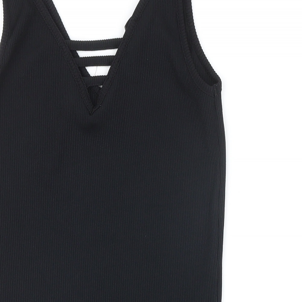 New Look Womens Black Polyester Bodysuit One-Piece Size 14 Snap