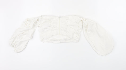 Boohoo Womens White Polyester Cropped Blouse Size 6 Square Neck - Cold Shoulder