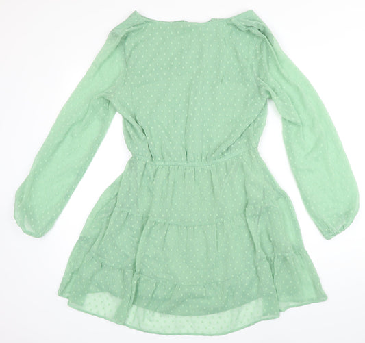 H&M Womens Green Polyester A-Line Size 12 Boat Neck
