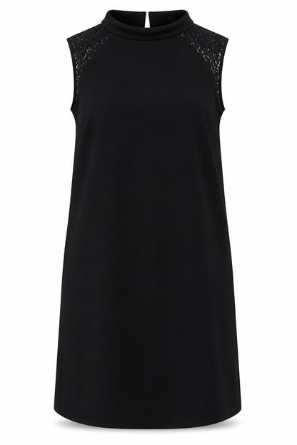 Next Womens Black Polyester Tank Dress Size 14 Collared Button - Lace Detail