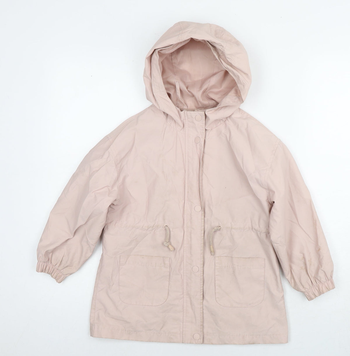 Additional front view of Mango girls’ pink rain coat jacket, size 7, years zip
