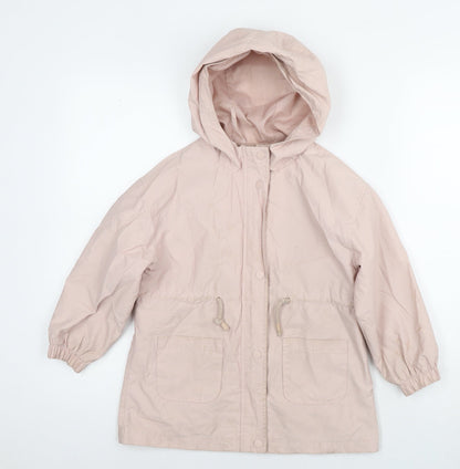 Additional front view of Mango girls’ pink rain coat jacket, size 7, years zip