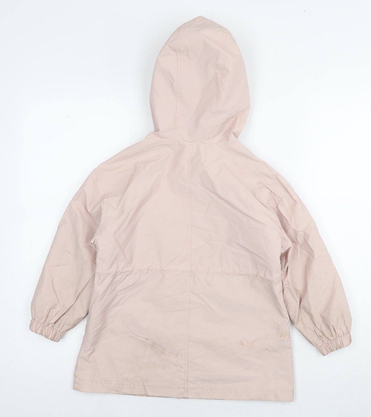Back view of Mango girls’ pink rain coat jacket, size 7, years zip