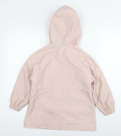 Back view of Mango girls’ pink rain coat jacket, size 7, years zip