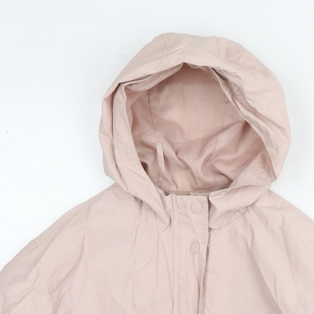 Close-up detail of Mango girls’ pink rain coat jacket, size 7, years zip