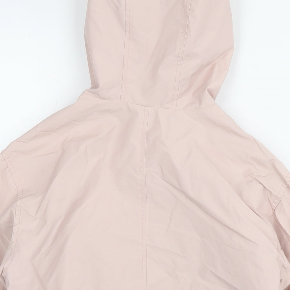Brand and care label for Mango girls’ pink rain coat jacket, size 7, years zip