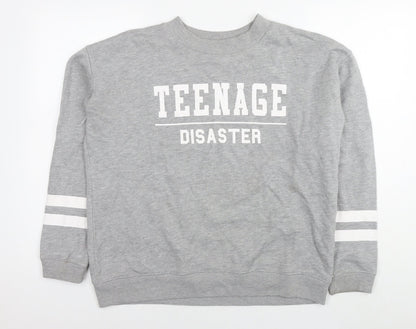 Womens UK Size L Pull&Bear Grey Pullover Hoodie