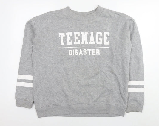 Womens UK Size L Pull&Bear Grey Pullover Hoodie