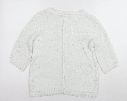 Latte Womens White Round Neck Cotton Pullover Jumper Size XL - Sequin Detail