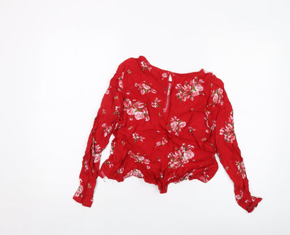 Womens UK Size 8 H&M Red Cropped Blouse