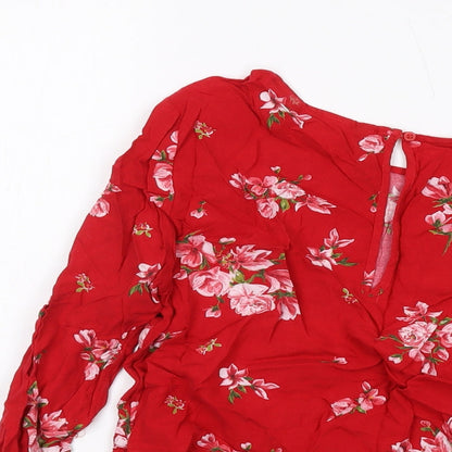 Womens UK Size 8 H&M Red Cropped Blouse