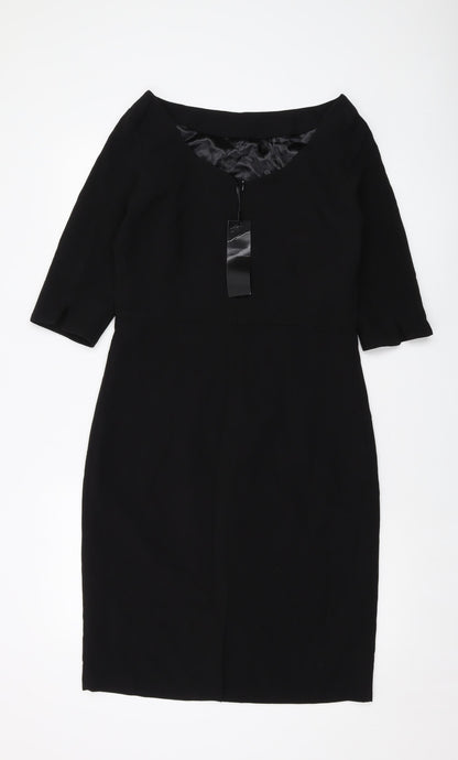 Laura Clement Womens Black Polyester Sheath Size 12 Round Neck Zip