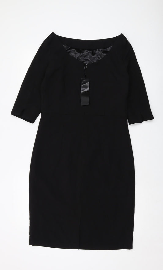 Laura Clement Womens Black Polyester Sheath Size 12 Round Neck Zip