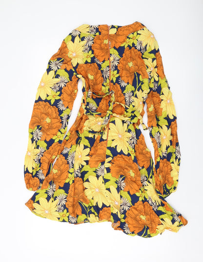 ASOS Womens Multicoloured Floral Viscose A-Line Size 10 V-Neck Zip