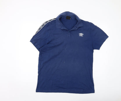 Umbro Mens Blue Cotton Polo Size L Collared Button