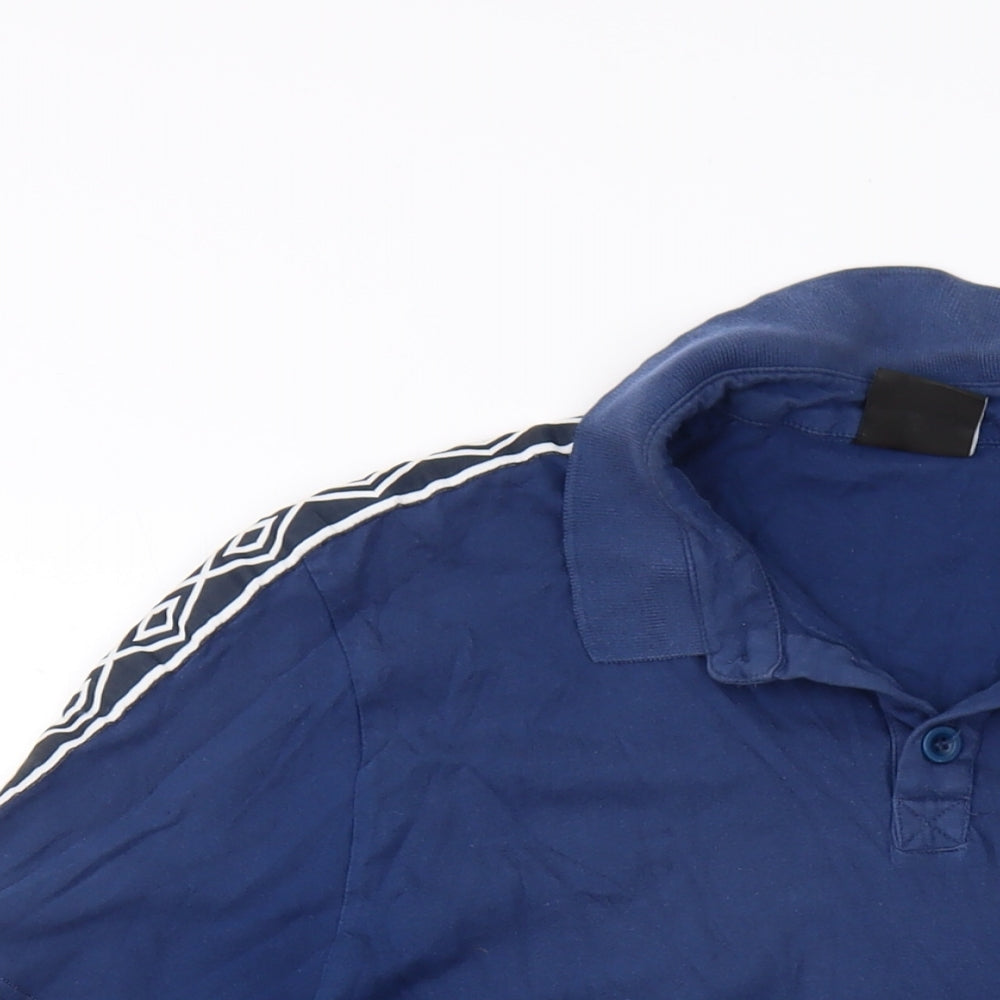 Umbro Mens Blue Cotton Polo Size L Collared Button