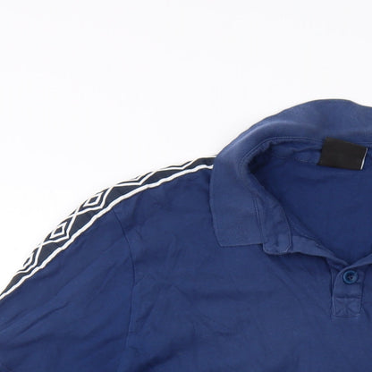 Umbro Mens Blue Cotton Polo Size L Collared Button
