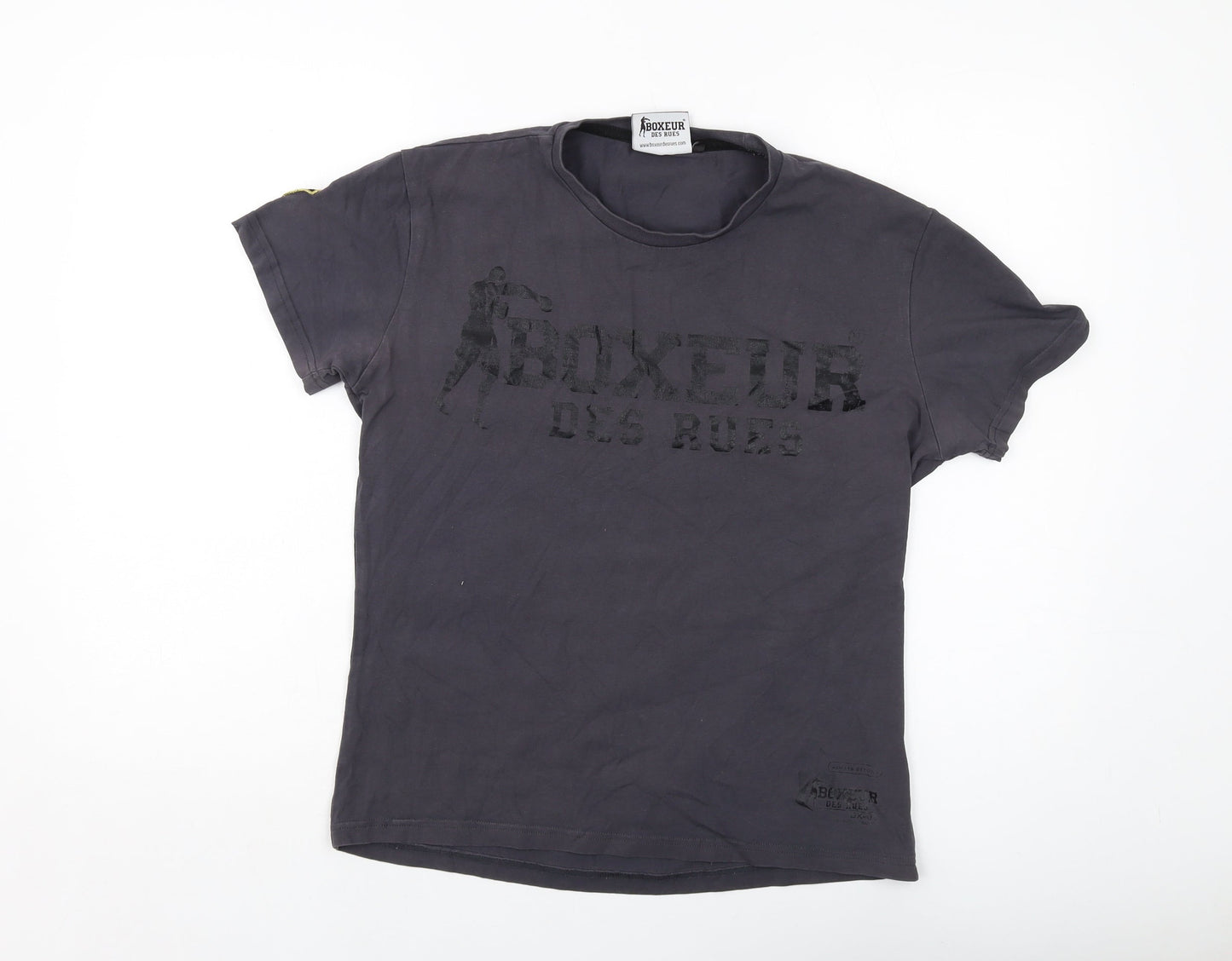 Boxeur Des Rues Womens Grey Cotton Basic T-Shirt Size L Crew Neck