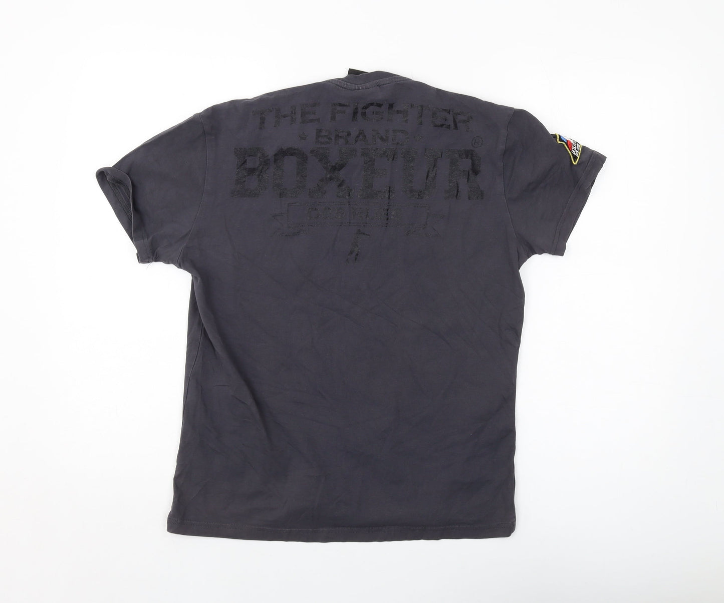 Boxeur Des Rues Womens Grey Cotton Basic T-Shirt Size L Crew Neck