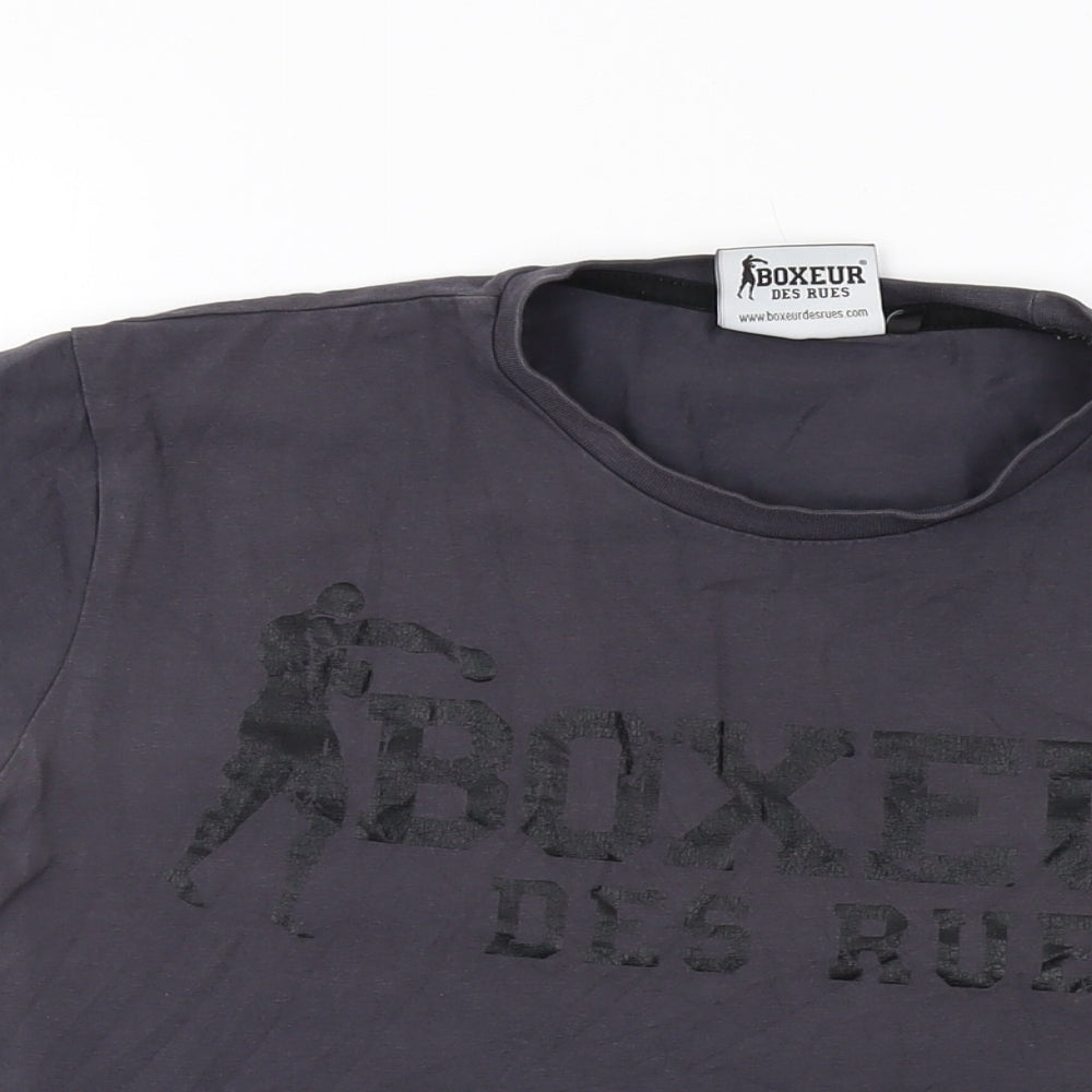 Boxeur Des Rues Womens Grey Cotton Basic T-Shirt Size L Crew Neck
