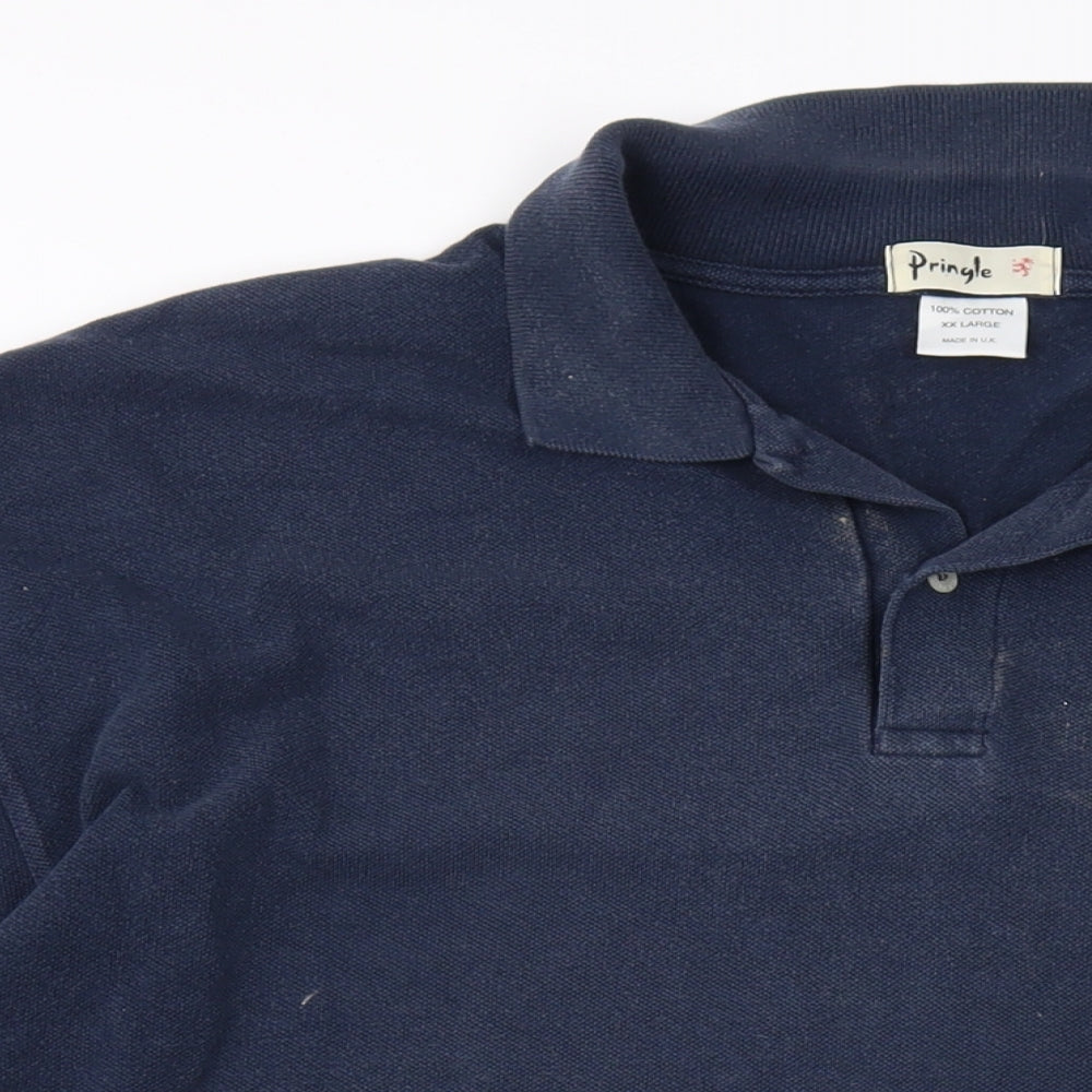 Pringle Mens Blue Cotton Polo Size 2XL Collared Button