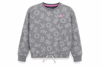 Reebok Girls Grey Geometric Cotton Pullover Sweatshirt Size 10-11 Years Pullover - Logo