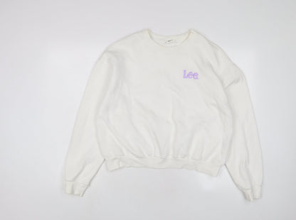 Lee X H&M Womens White Cotton Pullover Sweatshirt Size L Pullover - Embroidered