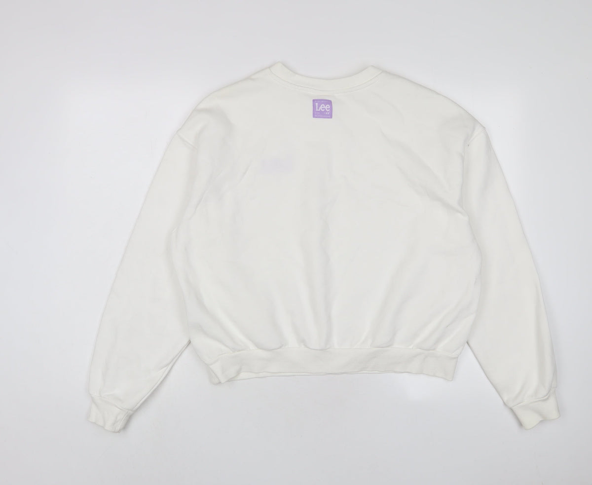 Lee X H&M Womens White Cotton Pullover Sweatshirt Size L Pullover - Embroidered