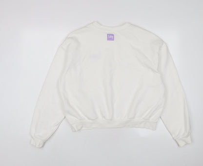 Lee X H&M Womens White Cotton Pullover Sweatshirt Size L Pullover - Embroidered