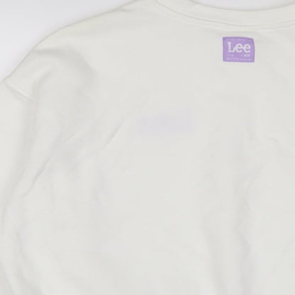 Lee X H&M Womens White Cotton Pullover Sweatshirt Size L Pullover - Embroidered