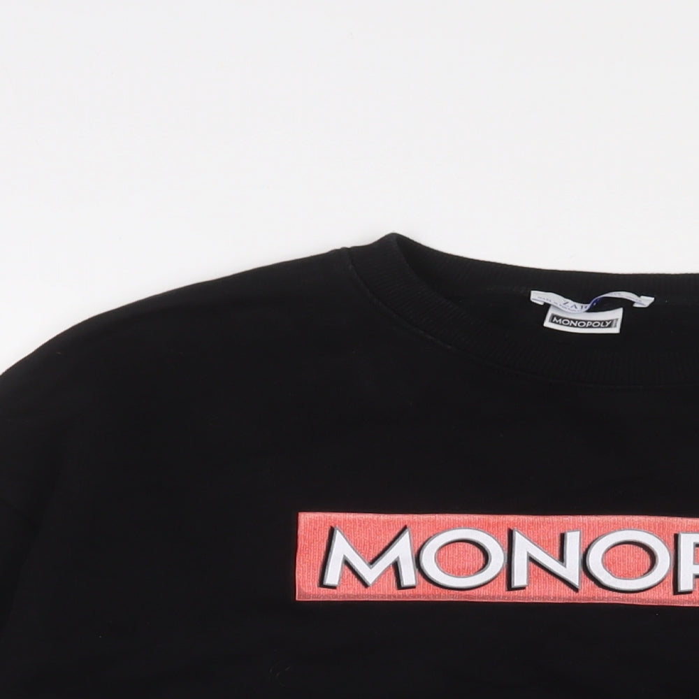 Zara Womens Black Cotton Pullover Sweatshirt Size M Pullover - Monopoly
