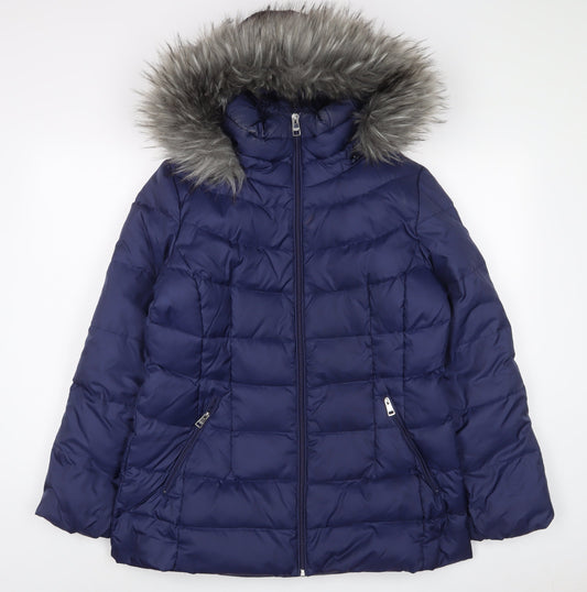 Andrew Marc Womens Blue Parka Coat Size L Zip - Zip Pockets