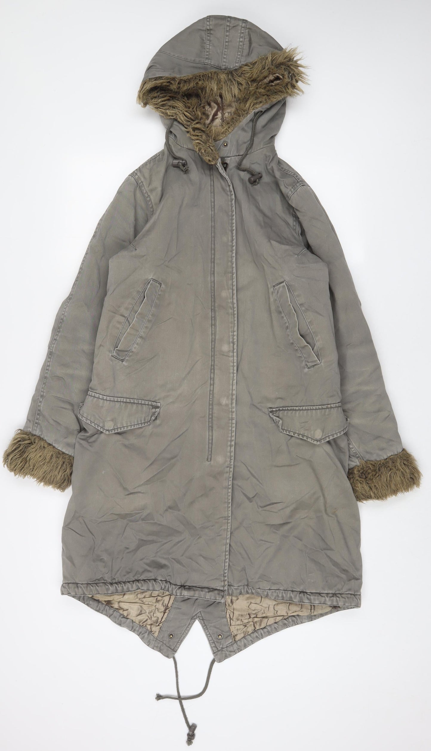 QED London Womens Green Parka Coat Size S Zip