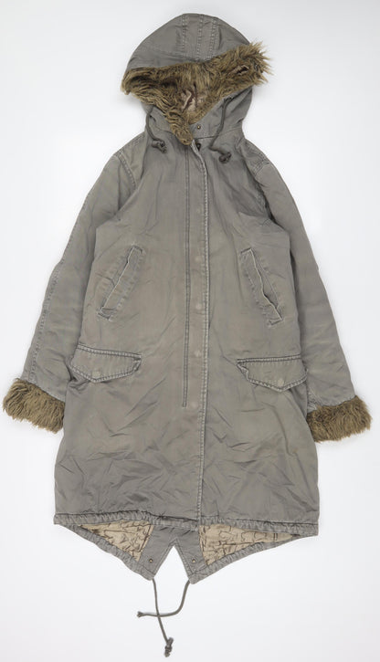 QED London Womens Green Parka Coat Size S Zip