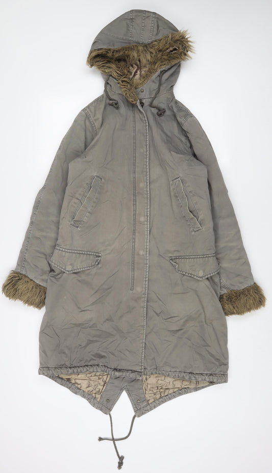 QED London Womens Green Parka Coat Size S Zip