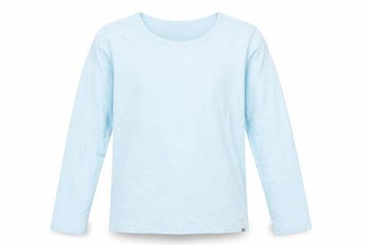 Front view of Decathlon girls’ blue cotton basic casual, size 14, years crew neck pullover