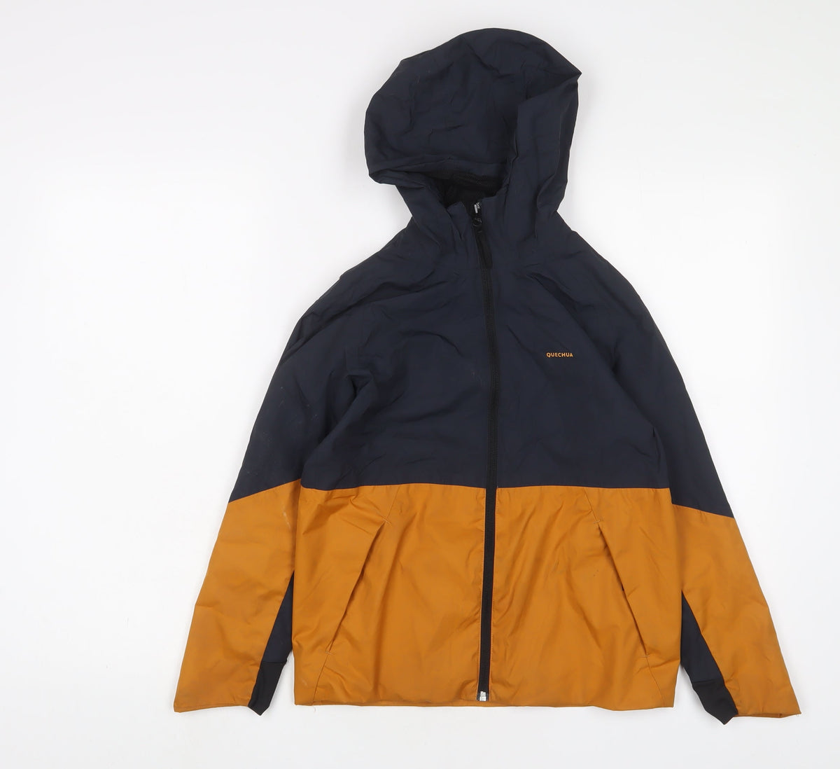 Additional front view of Decathlon boys’ orange jacket, size 8-9, years zip