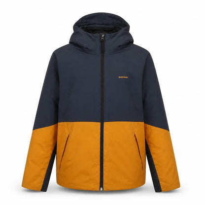 Front view of Decathlon boys’ orange jacket, size 8-9, years zip