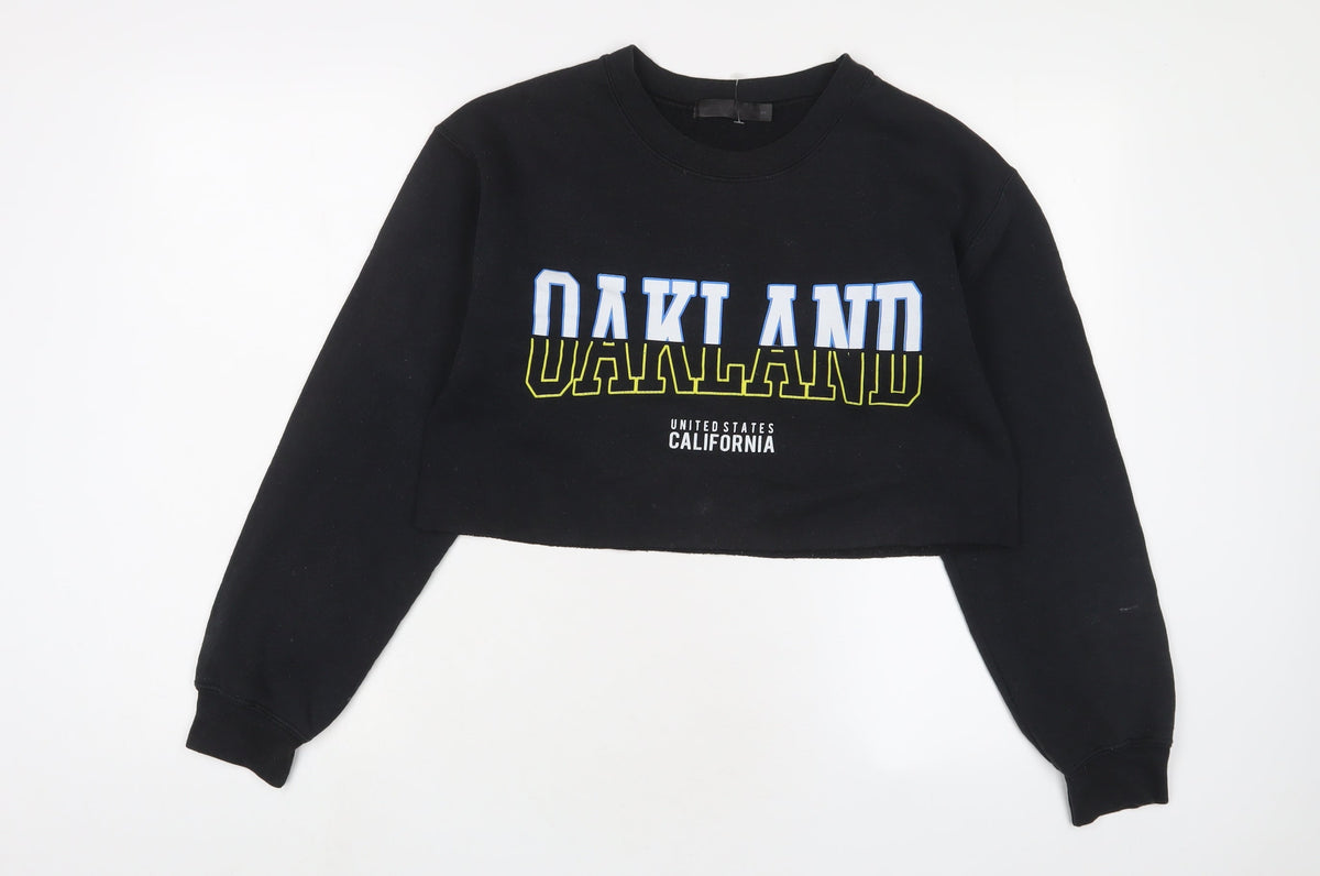 Additional front view of Missguided women’s black cotton pullover sweatshirt, size S, pullover - oakland