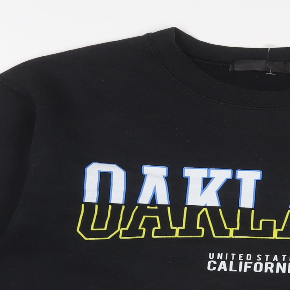 Close-up detail of Missguided women’s black cotton pullover sweatshirt, size S, pullover - oakland