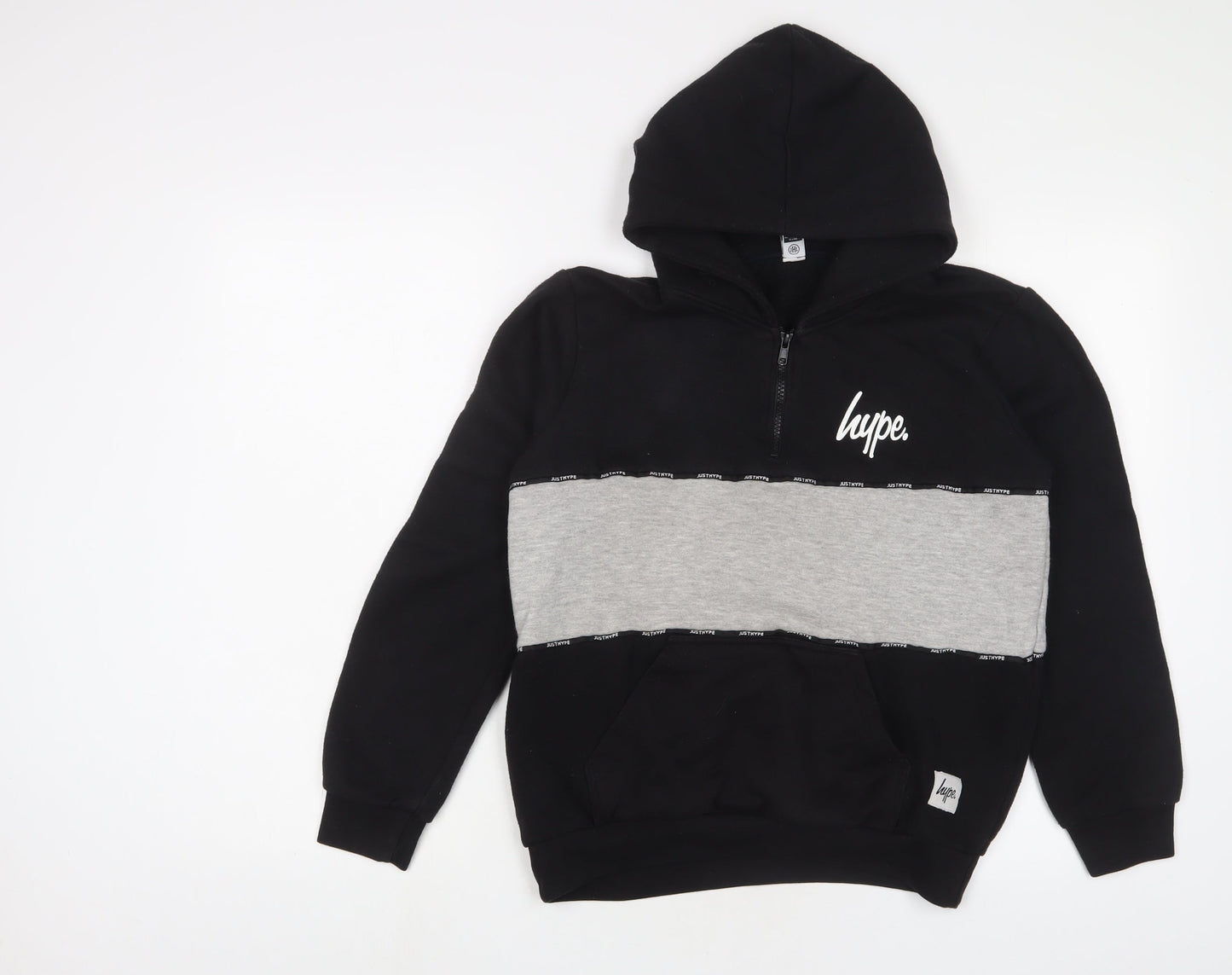 Hype Boys Black Cotton Pullover Hoodie Size 13 Years Zip